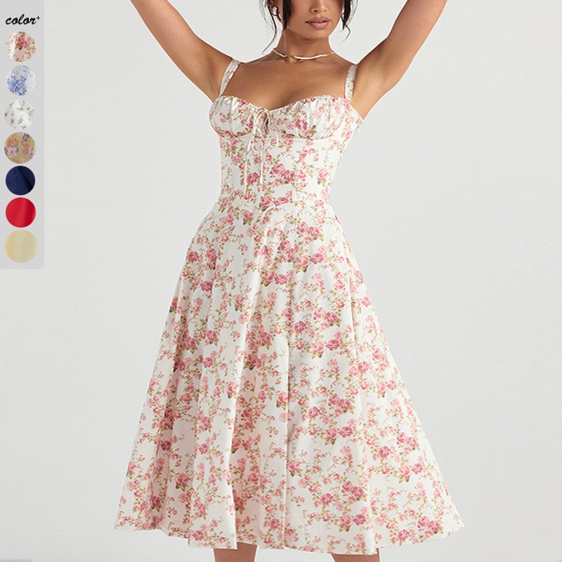 Fashion Suspender Skirt Summer New Floral Print Dress