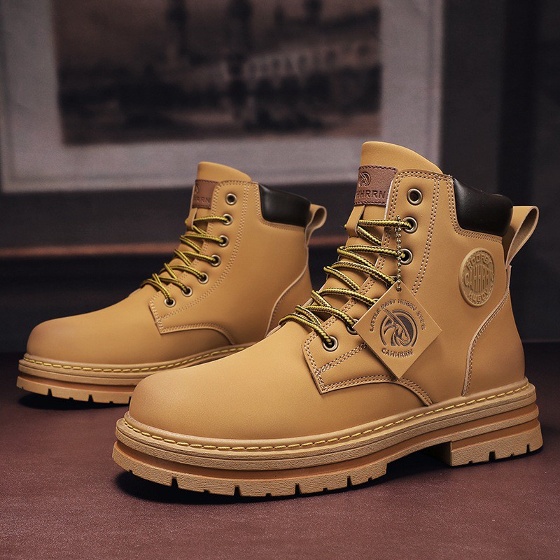 Big Head Martin Boots Men's Autumn And Winter High-top Tooling Boots Men's British Style Plus Velvet Men's Shoes Increase Height