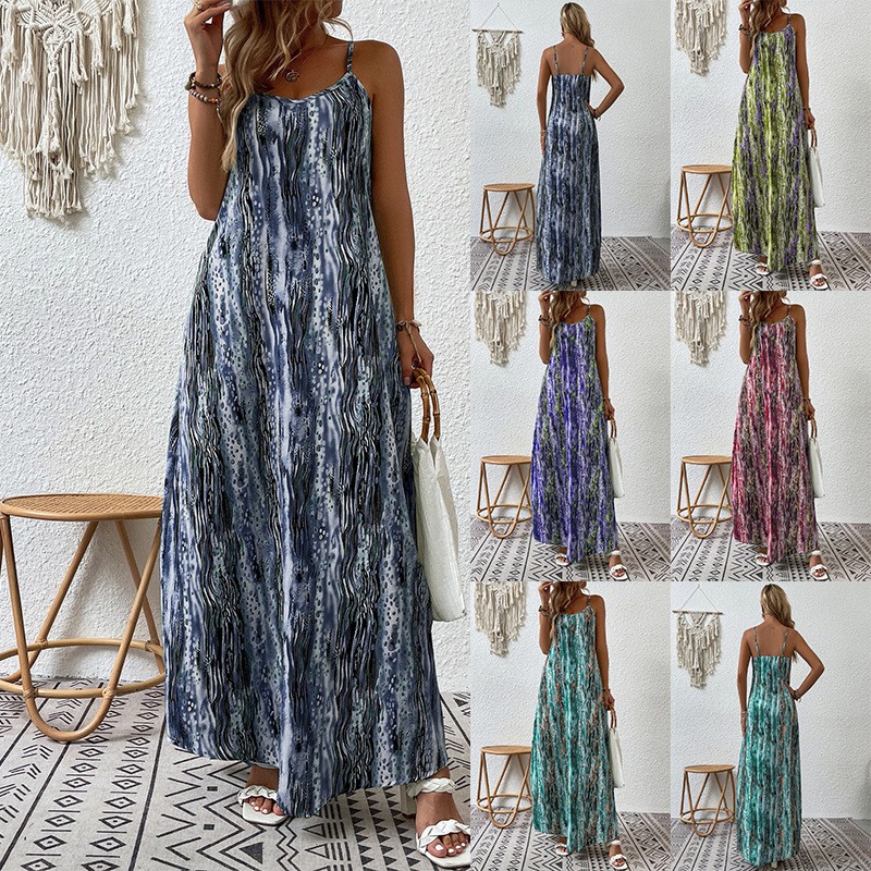 Clothing Ladies Trend Print Suspender Dress Women