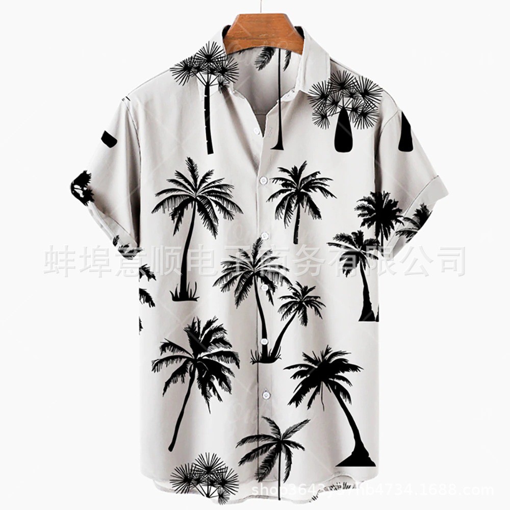 Men's Casual Slim Fashion 3D Printing Short-sleeved Shirt Men